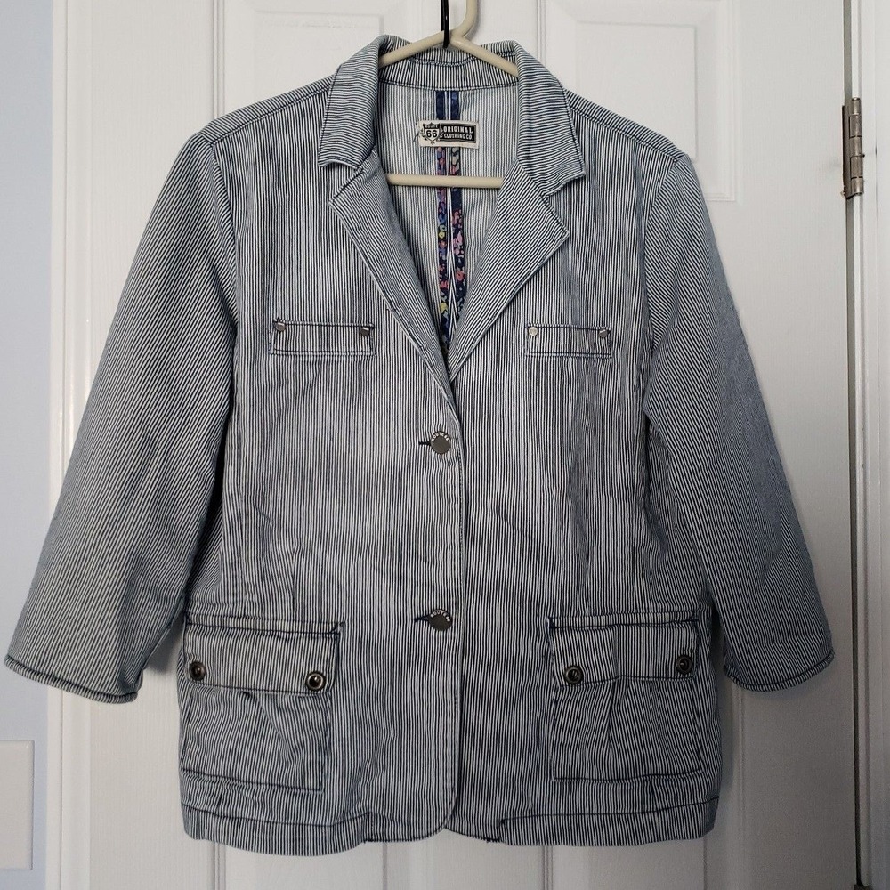 Route 66 Vintage Denim jacket Size Large 3/4 Sleeve